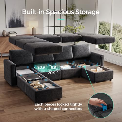 LINSY HOME Modular U Shaped Sectional Sofa with Storage, Blue M8981