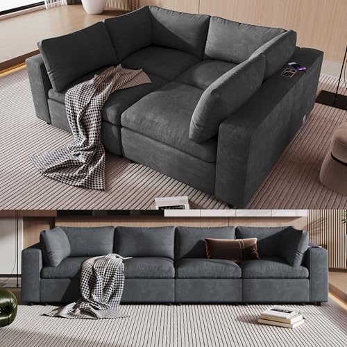 Oversized Modular Sectional Sofa with Movable Ottoman E909