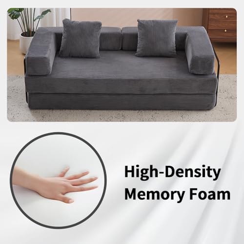Corduroy Convertible Sleeper Sofa Bed with Pillow, Beige S401207