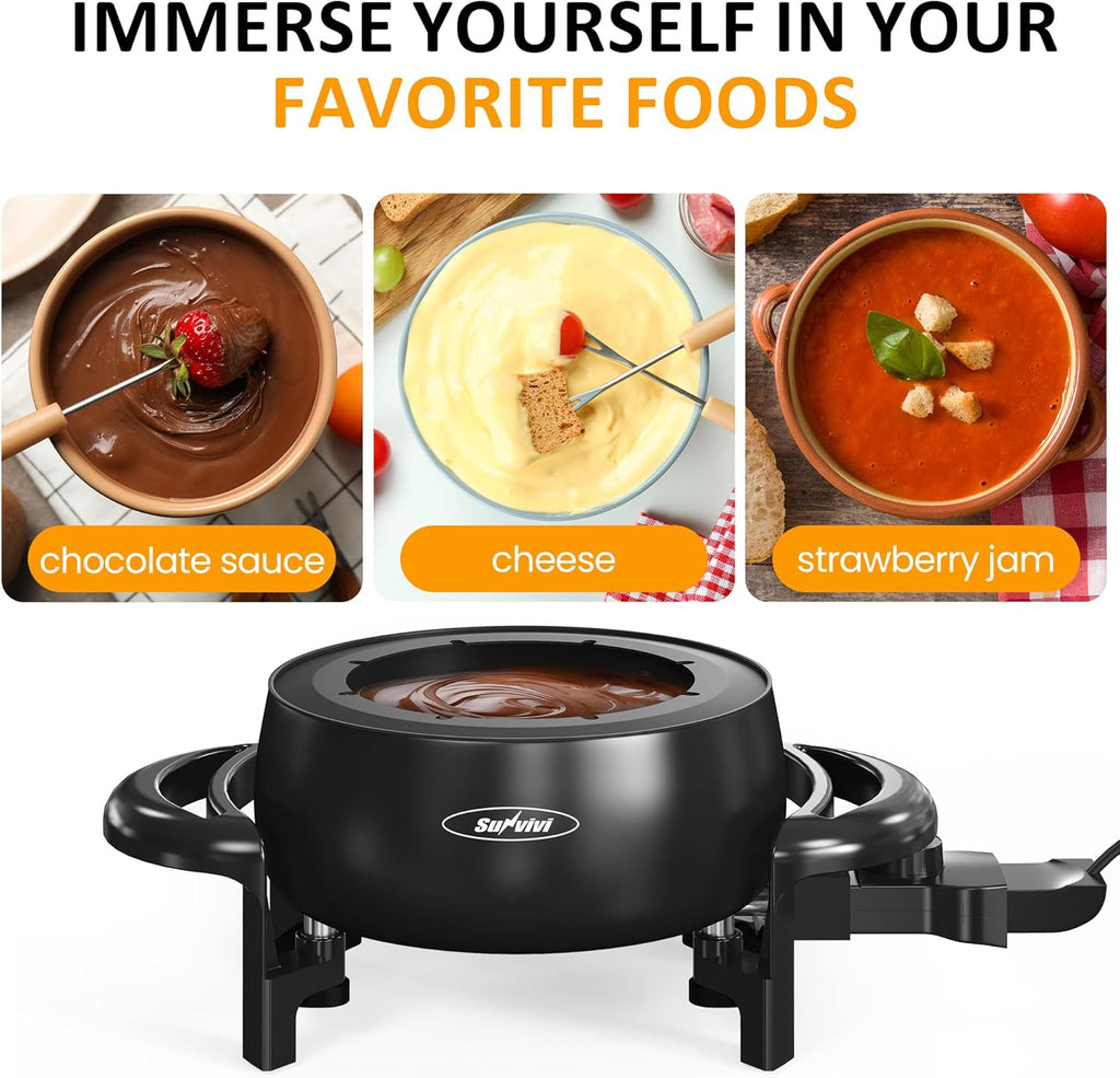Sunvivi Electric Fondue Pot Set 3 Quart with Adjustable Temperature Control and 8 Forks M923702