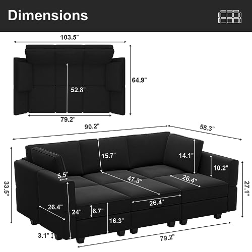 Belffin Modular Velvet Sectional Sofa with Chaise Lounge and Storage, Grey T418154