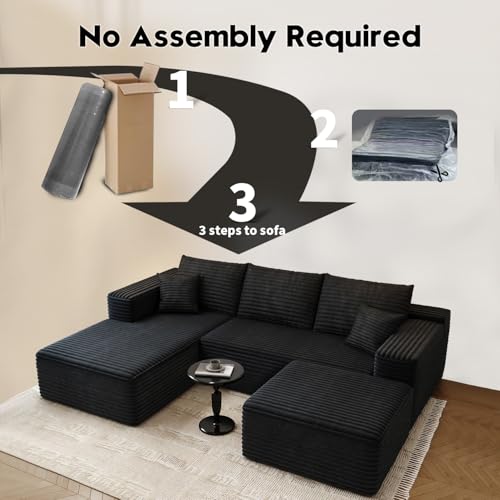 Cloud Modular Sectional Sofa with Ottoman, U Shaped, Black M332378