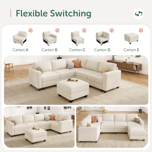 HONBAY Corduroy Modular Sectional Couch with Storage, Dark Gray A586576