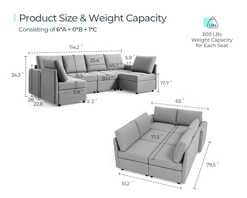 LINSY HOME Modular U Shaped Sectional Sofa with Storage, Blue M8981