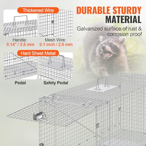 VEVOR Live Animal Cage Trap 24" x 8" x 8" Humane Galvanized Iron Folding Trap G7271