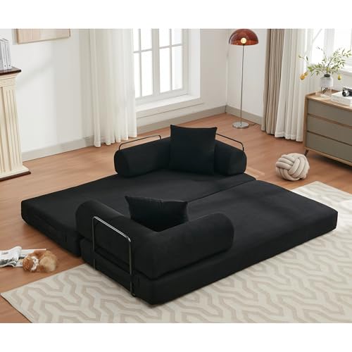 Corduroy Convertible Sleeper Sofa Bed with Pillow, Beige S401207