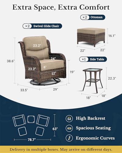 Luxury Patio Furniture Set 7PCS Wicker Conversation Set with Blue Cushions J5390
