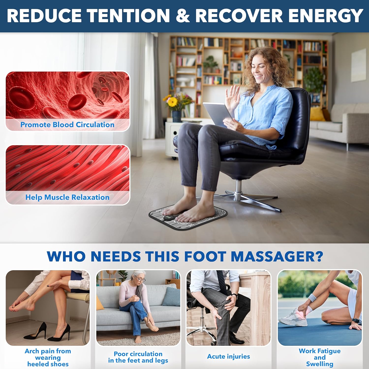 EMS Foot Stimulator Massager Mat for Muscle Relaxation J2519
