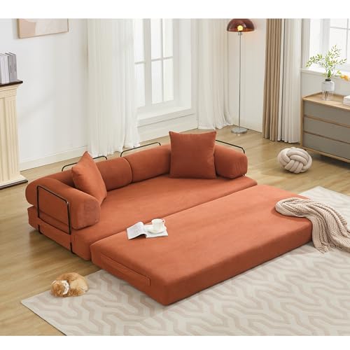 Corduroy Convertible Sleeper Sofa Bed with Pillow, Beige S401207