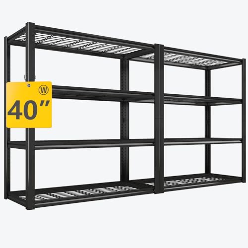 REIBII 40" W Garage Shelving 4-Tier Heavy Duty Adjustable Metal Shelves G342