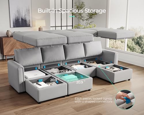 LINSY HOME Modular U Shaped Sectional Sofa with Storage, Blue M8981