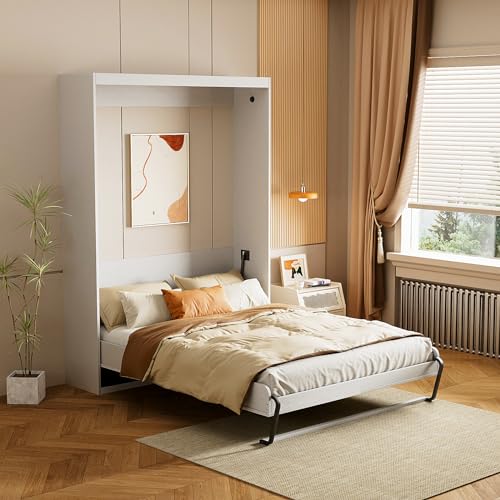 ROOMTEC Twin Size Murphy Wall Bed, White, Space-Saving N207