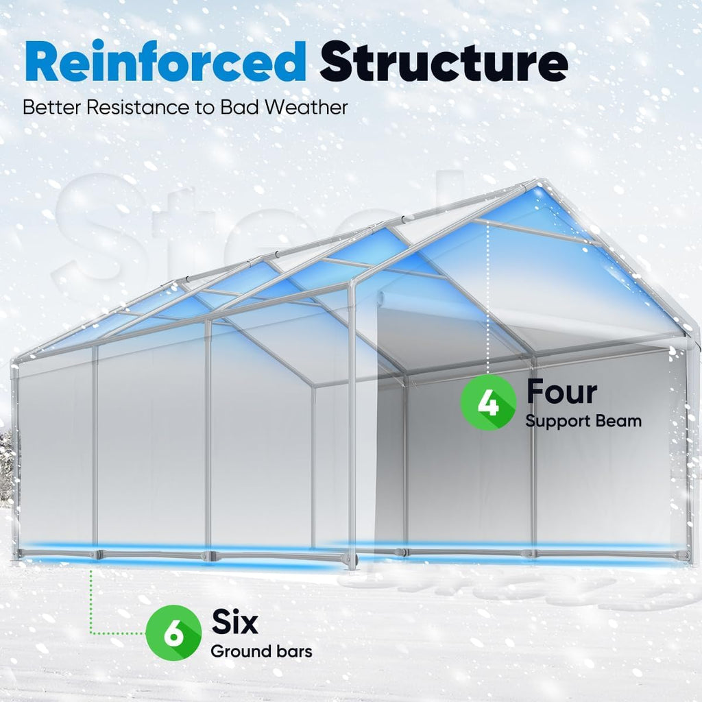 Quictent 13'x20' Heavy Duty Carport Galvanized Car Canopy Outdoor Boat Shelter - Silver Gray X40987