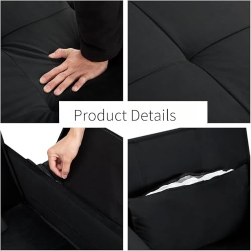 3 in 1 Sleeper Sofa Bed with Side Pocket, Black Convertible Futon Couch W34330