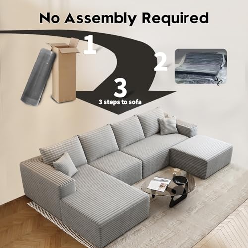 Cloud Modular Sectional Sofa with Ottoman, U Shaped, Black M332378