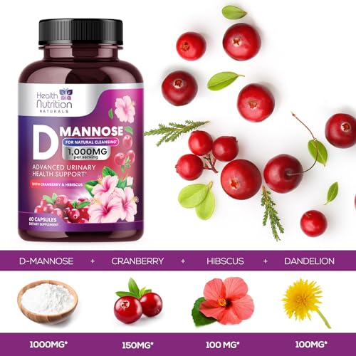 D-Mannose & Cranberry Extract 1350mg, Urinary Tract Health Support, Non-GMO, Vegan - 120 Capsules D9170