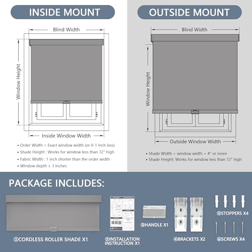 100% Blackout Cordless Roller Shades for Windows with Valance, White L38844