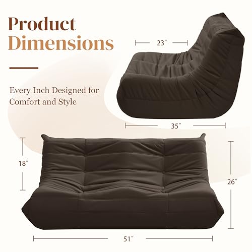 Bean Bag Chair for Adults Suede Microfiber Fireside Floor Chair 3-Seater Beige F151744