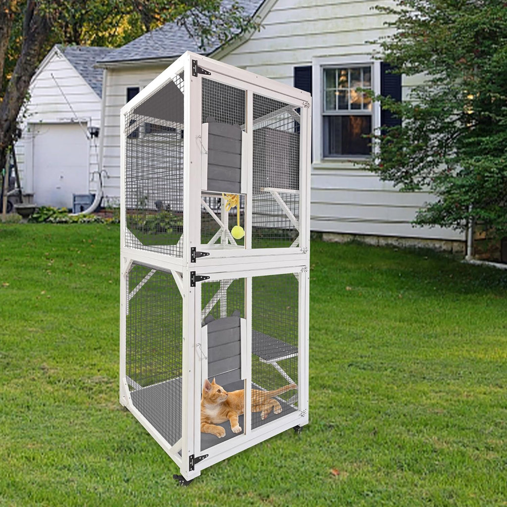 Outdoor Cat Enclosure with Wheels, Waterproof Roof, 3-Tier Cat Cage G5828