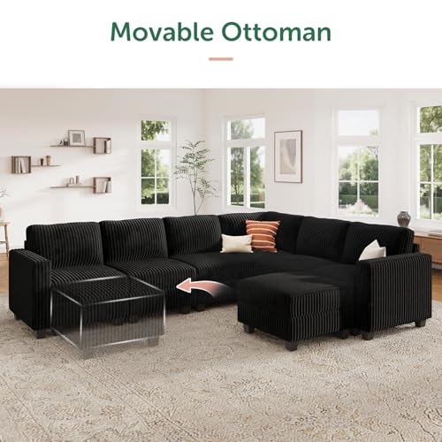 HONBAY Corduroy Modular Sectional Couch with Storage, Dark Gray A586576
