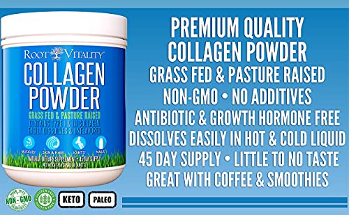 Root Vitality Collagen Peptides Powder - Grass-Fed Hydrolyzed Protein Supplement for Skin, Hair & Nails U87368