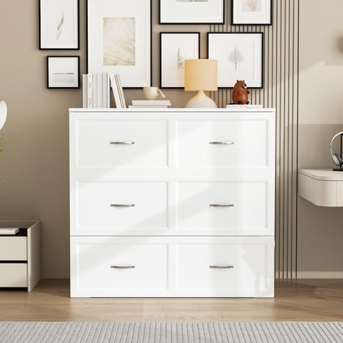 FAMAPY Twin Murphy Bed with Charging Station and Drawer, White R82352