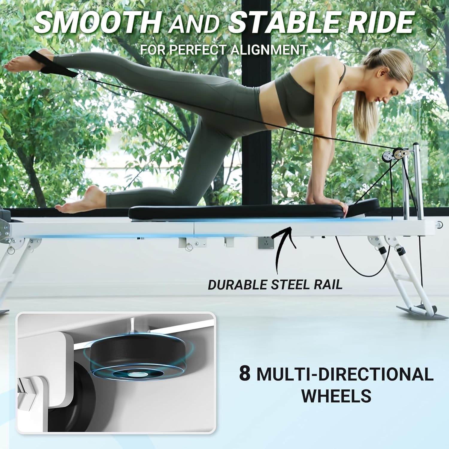 PAETA Foldable Pilates Reformer with Dual Resistance Springs and Cords, 400 LBS Capacity Y2925