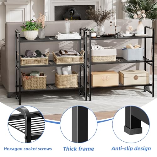 3 Tier Metal Wire Shelving Unit, Heavy Duty, Black O816606