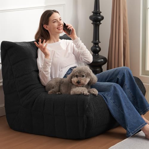 Bean Bag Chair Big Sofa for Adults with Memory Foam, Black Plush A2357