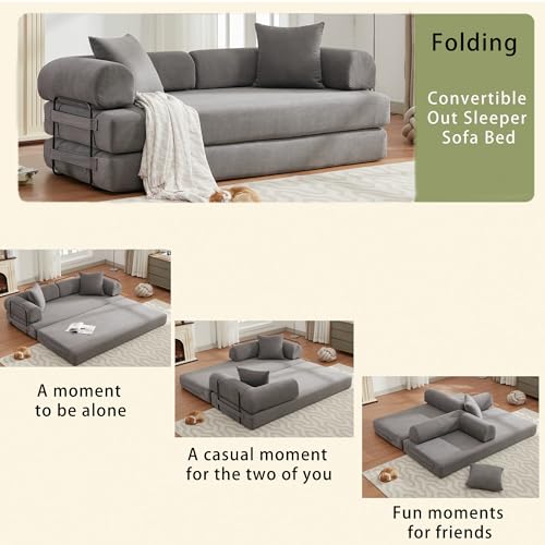 Corduroy Convertible Sleeper Sofa Bed with Pillow, Beige S401207