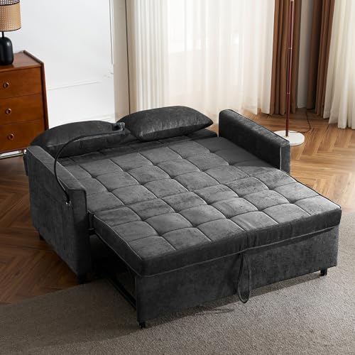 Merax 3 in 1 Convertible Sleeper Sofa Bed Futon with USB Ports, Brown V2286