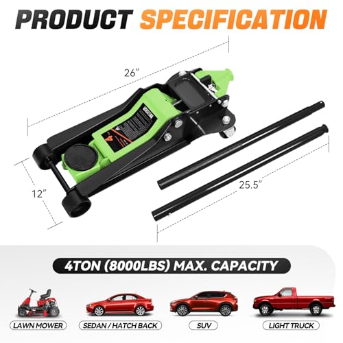 Auto Dynasty 4 Ton Low Profile Floor Jack, Heavy Duty Steel Hydraulic, Yellow B7990