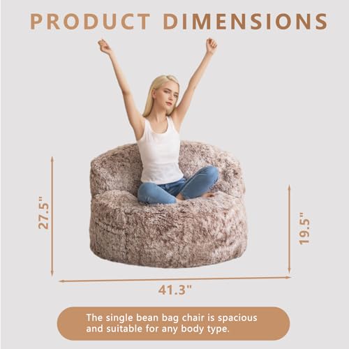 BYBYME Giant Faux Fur Bean Bag Chair for Adults with Filler T1937