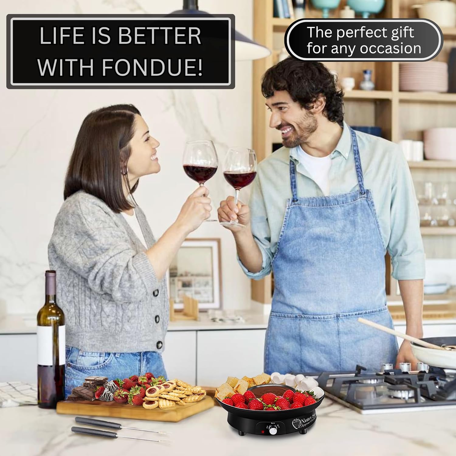 Dippin' Delights Premium Electric Fondue Pot Set with 4 Forks Q3015