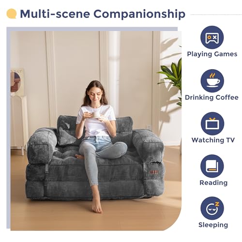 MAXYOYO Folding Sofa Bed L-Shaped Convertible Sleeper Couch with Pillow, Dark Grey X9070