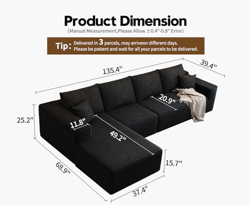 Cloud Modular Sectional Sofa with Ottoman, U Shaped, Black M332378