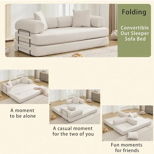 Corduroy Convertible Sleeper Sofa Bed with Pillow, Beige S401207