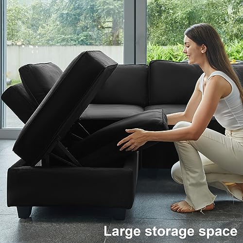 Belffin Modular Velvet Sectional Sofa with Chaise Lounge and Storage, Grey T418154
