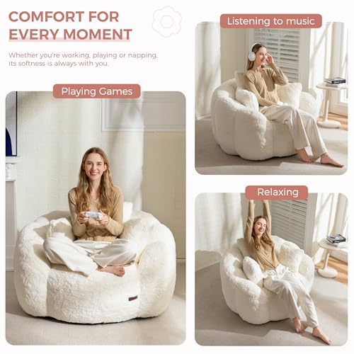 MAXYOYO Floral Shaped Bean Bag Sofa for Adults, Faux Fur, Beige M8911
