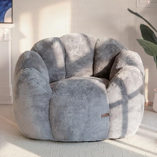 MAXYOYO Floral Shaped Bean Bag Sofa for Adults, Faux Fur, Beige M8911