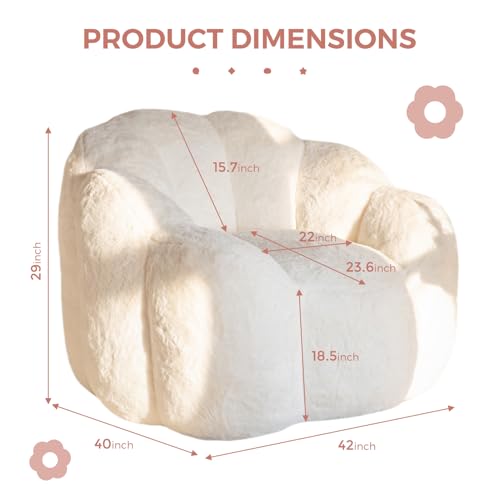 MAXYOYO Floral Shaped Bean Bag Sofa for Adults, Faux Fur, Beige M8911