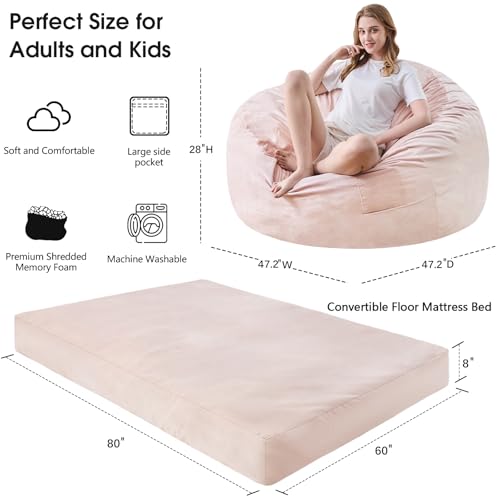 Giant Bean Bag Chair for Adults Convertible Bed with Microfiber Cover Charcoal G62613