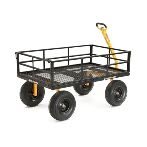 Gorilla Carts Heavy Duty Steel Mesh Utility Wagon Cart, 1000 lb Capacity, Gray M8719
