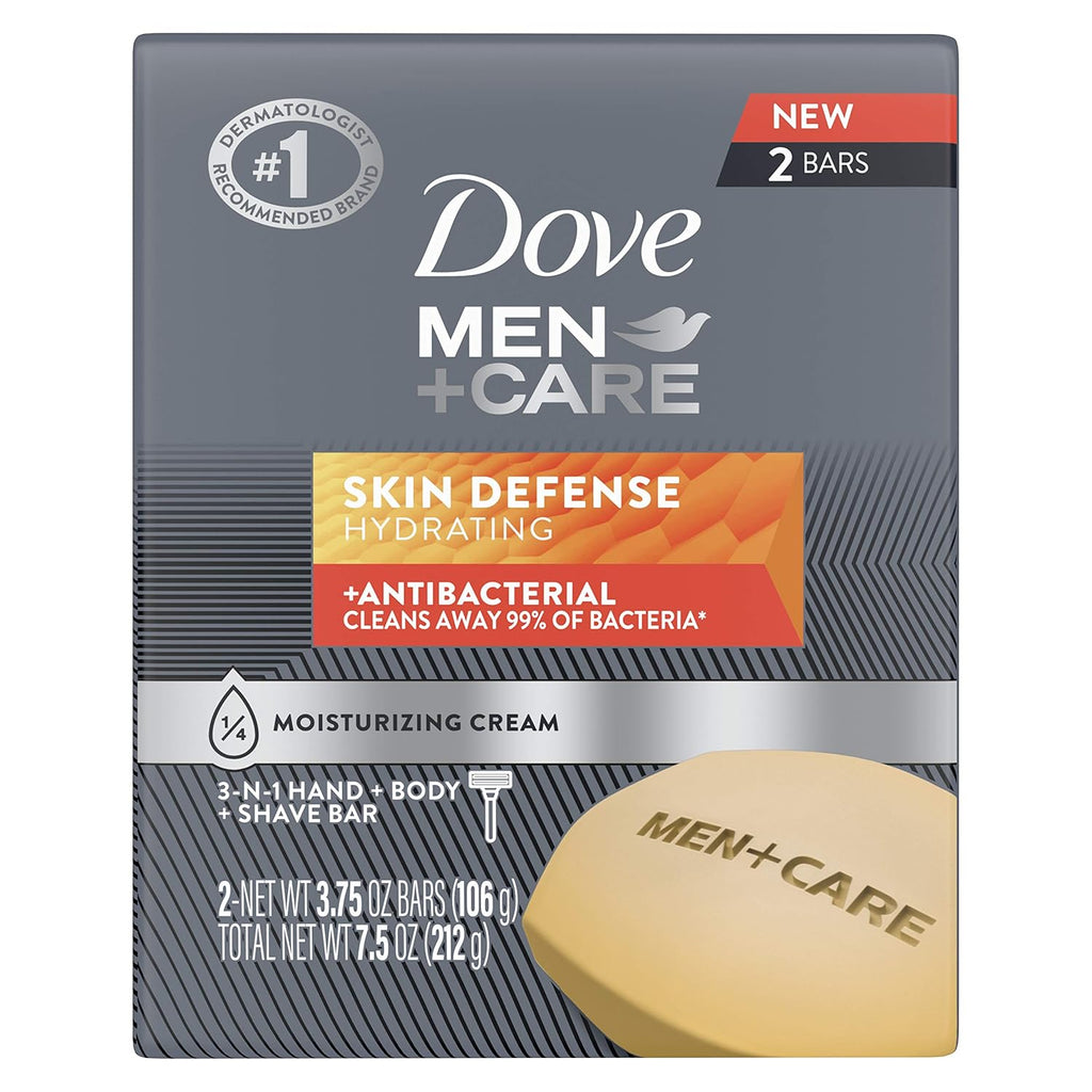 Dove Men+Care Soap Bar For Smooth and Hydrated Skin Care Skin Defense Effectively Washes Away Bacteria While Nourishing Your Skin 3.75 oz, Cream, 2 Count