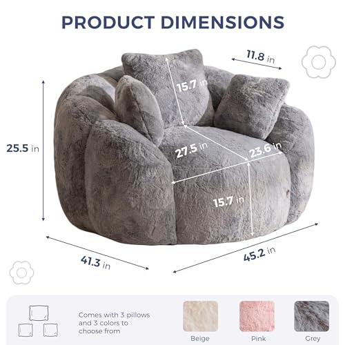 MAXYOYO Floral Shaped Bean Bag Sofa for Adults, Faux Fur, Beige M8911