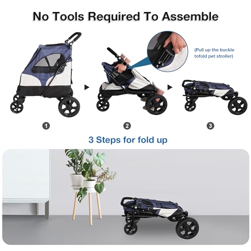 Folding Pet Stroller for Medium Large Dogs with Storage Bag G25204