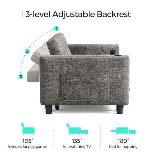LINSY 3-in-1 Convertible Sofa Bed with Charging Station, Green E504001