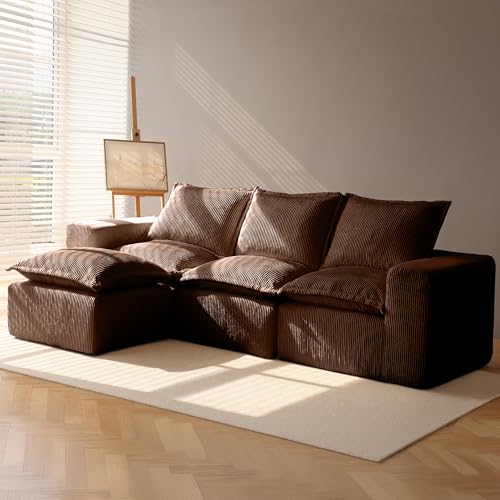 Comfy Cloud Couch with L-Shape Chaise, Modular Sectional Sofa in a Box, Soft Corduroy, Black U67688