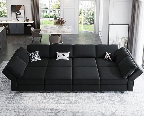 Belffin Modular Velvet Sectional Sofa with Chaise Lounge and Storage, Grey T418154