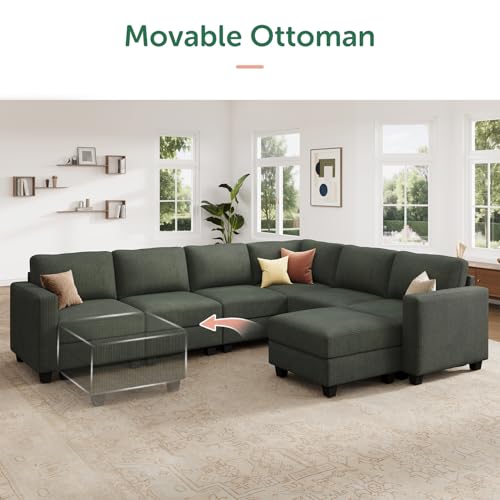 HONBAY Corduroy Modular Sectional Couch with Storage, Dark Gray A586576